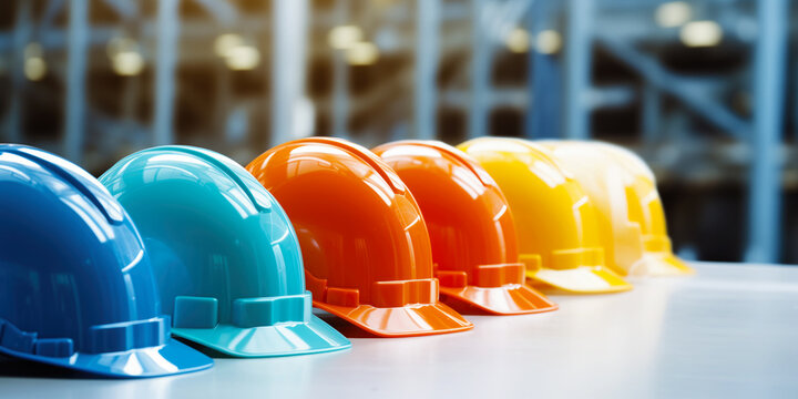Safety banner. Building construction engineering concept background. Safety construction worker helmet