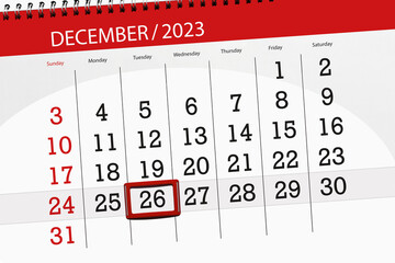 Calendar 2023, deadline, day, month, page, organizer, date, December, tuesday, number 26
