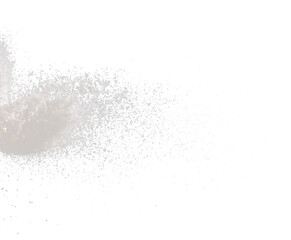 Photo image of throwing snow to hit wall ground and explode splash. Snows Freeze shot on black background isolated overlay. Fluffy White snowflakes splash cloud in mid air. Real Snow throwing shower