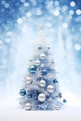 Chrismas decorations with snowflakes. Cute chrismas tree on a blurred background
