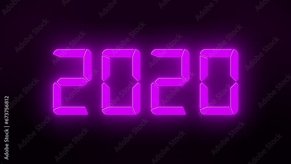 Aufkleber video animation of an led display in magenta with the continuous years 2000 to 2024 over dark backgr