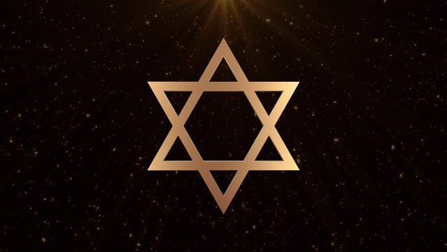 Golden Star of David symbol rotates on black background.