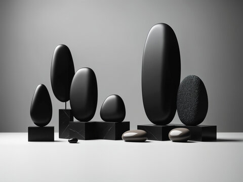 showroom podium display background scenery black stones