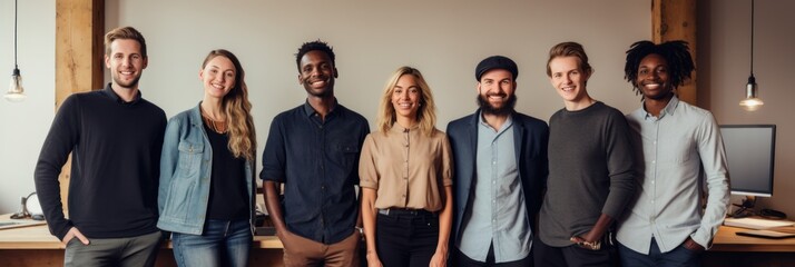 Diverse creative team looking happy. Diverse working culture group of persons is in their startup...