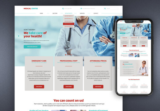 Medical Clinic And Healthcare Website Template with Red and Blue Accents
