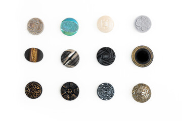 Set of vintage buttons on white background