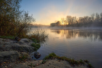 foggy sunrise over the river