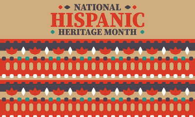 National Hispanic Heritage Month in United States. Celebrate annual in September and October. Latin American and Hispanic ethnicity culture. National fabric vector textures. Traditional festival