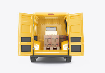 Panel Van with Pallet and Boxes Mockup