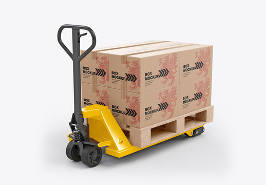 Hand Pallet Truck with Boxes Mockup