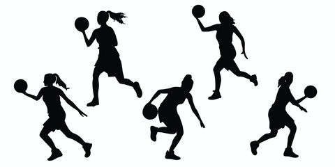 Woman basketball player silhouettes set. Vector illustration