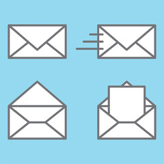 Mail icon vector illustration on blue background. Envelope icon or email symbol for web and mobile app.