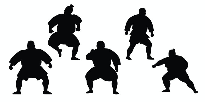 Sumo athlete silhouettes set. Vector illustration