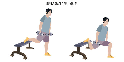 Asian young man doing bulgarian split squat