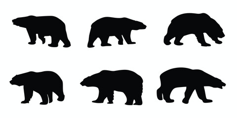 Polar bear silhouettes set. Vector illustration