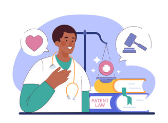 Humanizing healthcare. Modern human rights-based approach on medical treatment and patient assistance. Doctor or physician ethical commitment and alliance. Flat vector illustration