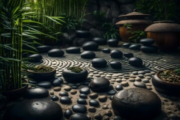 Create a soothing zen garden with bamboo and stones.