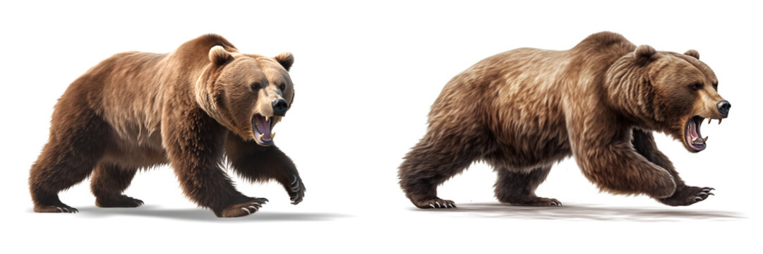 Brown bear attack. Illustration with a big grizzly bear. Generative AI illustration.	