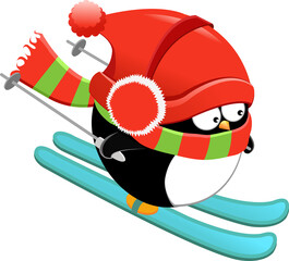 Cute Penguin Skiing With Joy