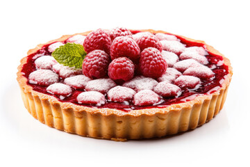 Raspberry tart isolated on white background