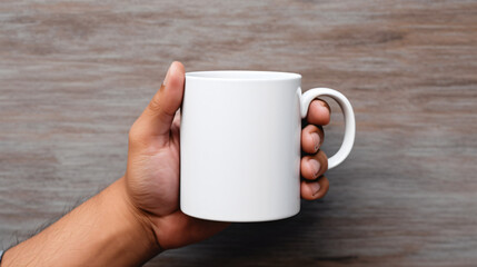 Hands holding a blank white coffee mug - Powered by Adobe