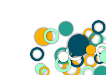 Colorful geometric abstract background. Overlapping colorful circles and rings. Modern elegance, bright fashion background. Brochure and banner template. Vector