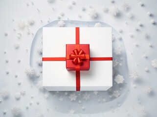 Open Christmas Gift Box with Crimson Bow. Bright White Background. Large Canvas Style.