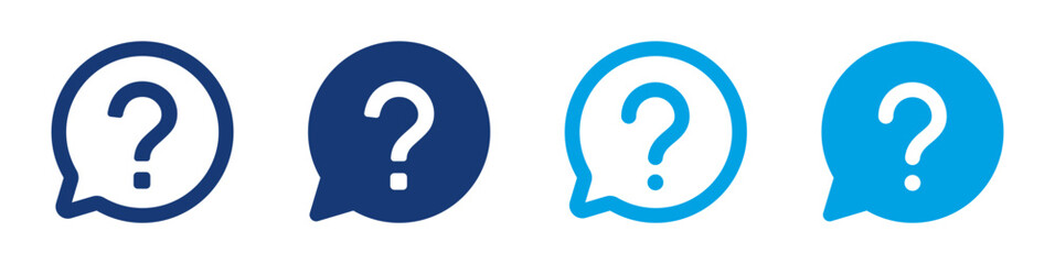 Question mark icon set. Help sign speech bubble set. Chat question symbols.