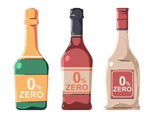 Dealcoholized wine vector cartoon set isolated on a white background.