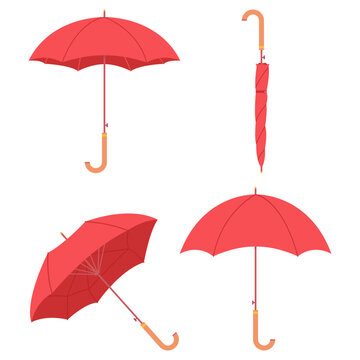 Red umbrella vector cartoon set isolated on a white background.