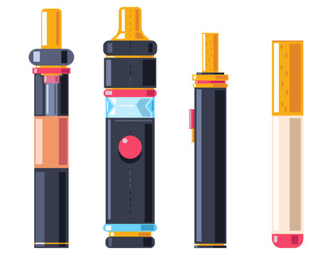 Vape and cigarette vector cartoon set isolated on a white background.