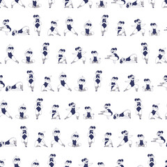 Fototapeta na wymiar Girls in yoga poses vector cartoon seamless pattern background for wallpaper, wrapping, packing, and backdrop.