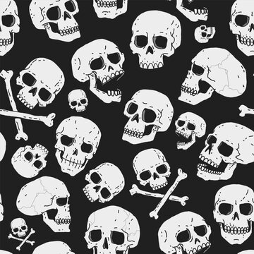 Human skull vector cartoon seamless pattern background for wallpaper, wrapping, packing, and backdrop.
