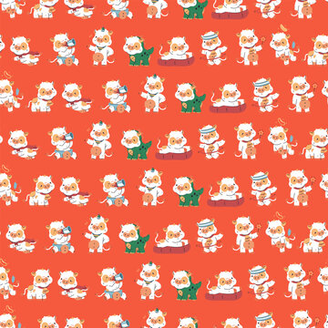 Baby cow vector cartoon seamless pattern background for wallpaper, wrapping, packing, and backdrop.