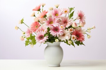 Beautiful Spring Flowers On White Table For Mothers Day