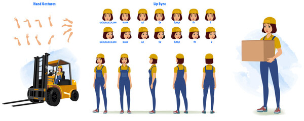 Handywoman, builder Character Creation and Animation Pack, Woman Wearing Overalls with tools, Equipment, Mouth Animation and Lip Sync