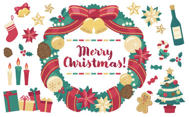 クリスマスリースのイラスト_横5