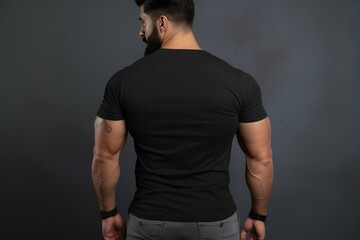 Black Tshirt Mockup On Strong Man With Front And Back View