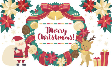 クリスマスリースのイラスト_横3