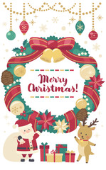 Fototapeta premium クリスマスリースのイラスト_縦2