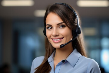 Call Center Woman With Crm And Headset Happy And Helpful