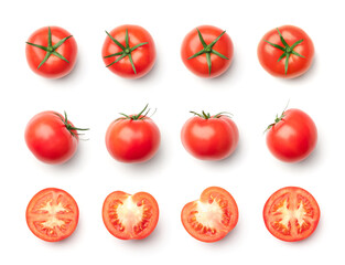 Collection of red tomatoes isolated on white background