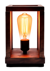 Retro style modern square table lamp with exposed bulb. Isolated on a transparent background.