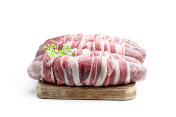 Sausages wrapped in bacon isolated on white background