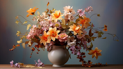 Beautiful autumn bouquet in ceramic vase