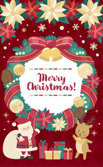 クリスマスリースのイラスト赤背景_縦3