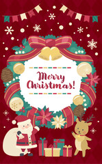 クリスマスリースのイラスト赤背景_縦4