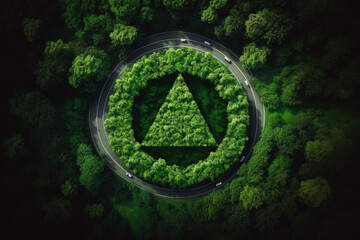 Icon reduce CO2 emission concept on the top view. Eco friendly industry and climate concept double exposure.Clean environment and ecology, green earth - obrazy, fototapety, plakaty
