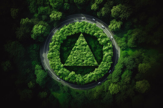 Icon reduce CO2 emission concept on the top view. Eco friendly industry and climate concept double exposure.Clean environment and ecology, green earth