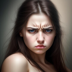 Fototapeta premium Portrait of an angry annoyed young woman. Generative AI